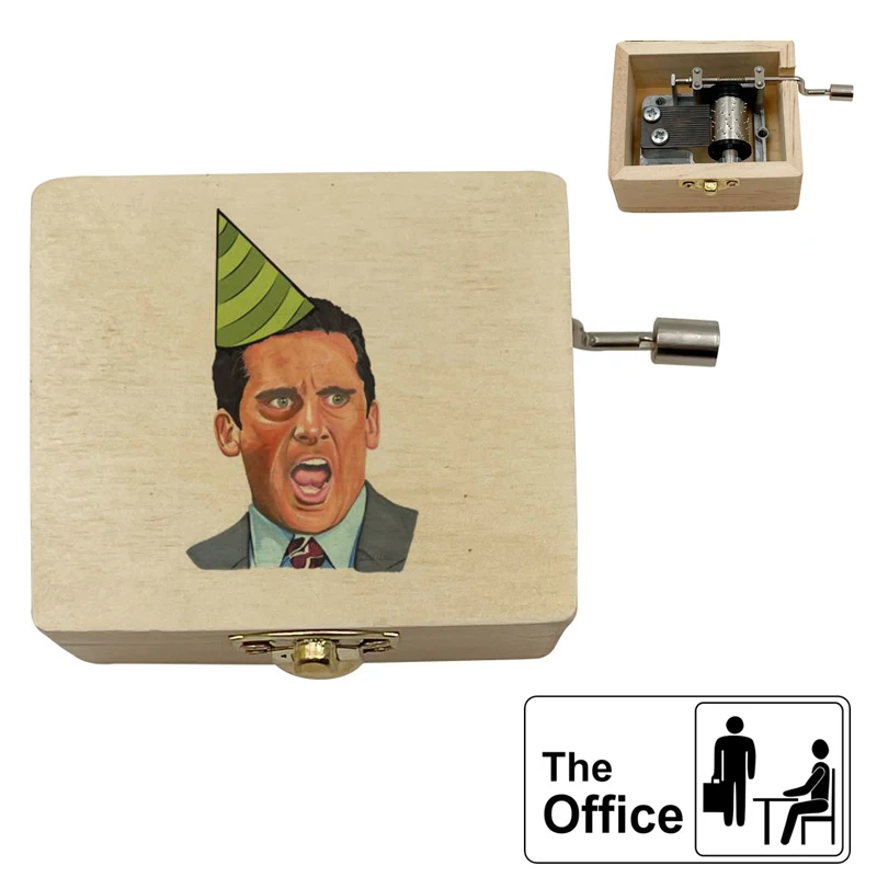 The Office New Handed Music Box, Fun Dwight Jim Pam Figure Print Wooden Musical Birthday Gift To TV Fans Home Office Decoration