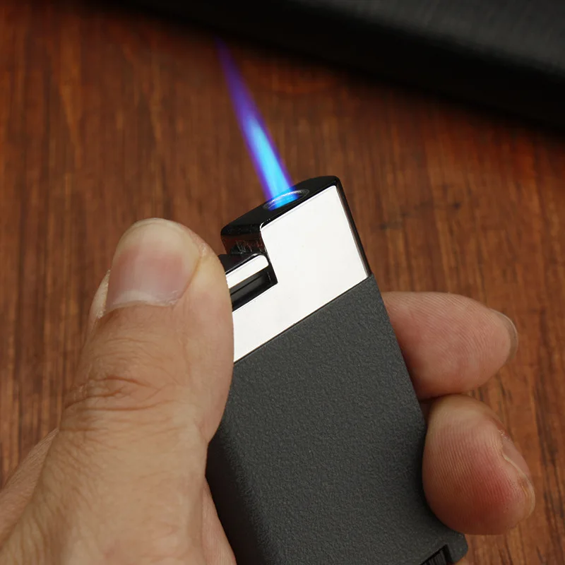 

Inflatable Windproof Straight Blue Flame Metal Lighter Ultra-thin Portable Business Men's Smoking Accessories Cigarette Lighter