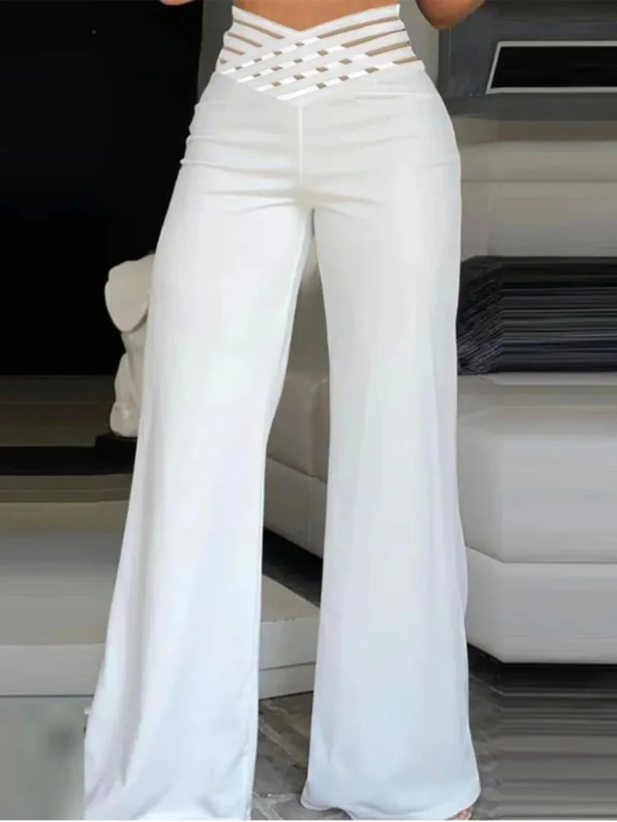 High Waist Hollow Straight Leg Pants Loose Fit Long Trousers Street Sle Casual Wear Summer Collection Faionable Ladies