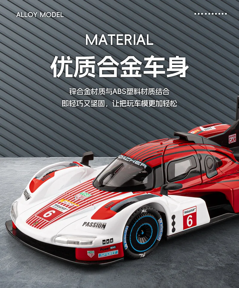 1:22 Porsche 963 legering racewagenmodel met pull-back actie, geluids- en lichteffecten - verzamelspeelgoed voor jongens, perfect cadeau