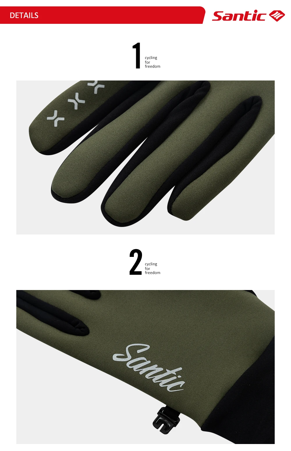Santic Winter-Fahrradhandschuhe, universell, warm, winddicht, Touchscreen, Reiten, MTB, alle Finger, Rennräder, Sportausrüstung WZ24P206 – Detail 2