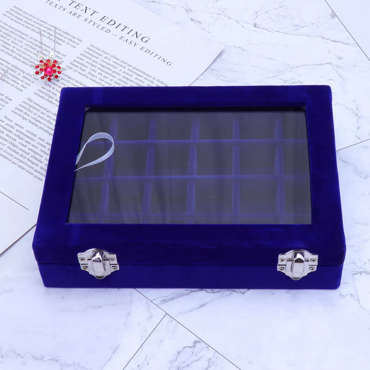 

Wooden Jewelry Storage Boxes Cover Jewelry Organizer Portable Grids Earring Box Rings Display Box For Women ( Blue )