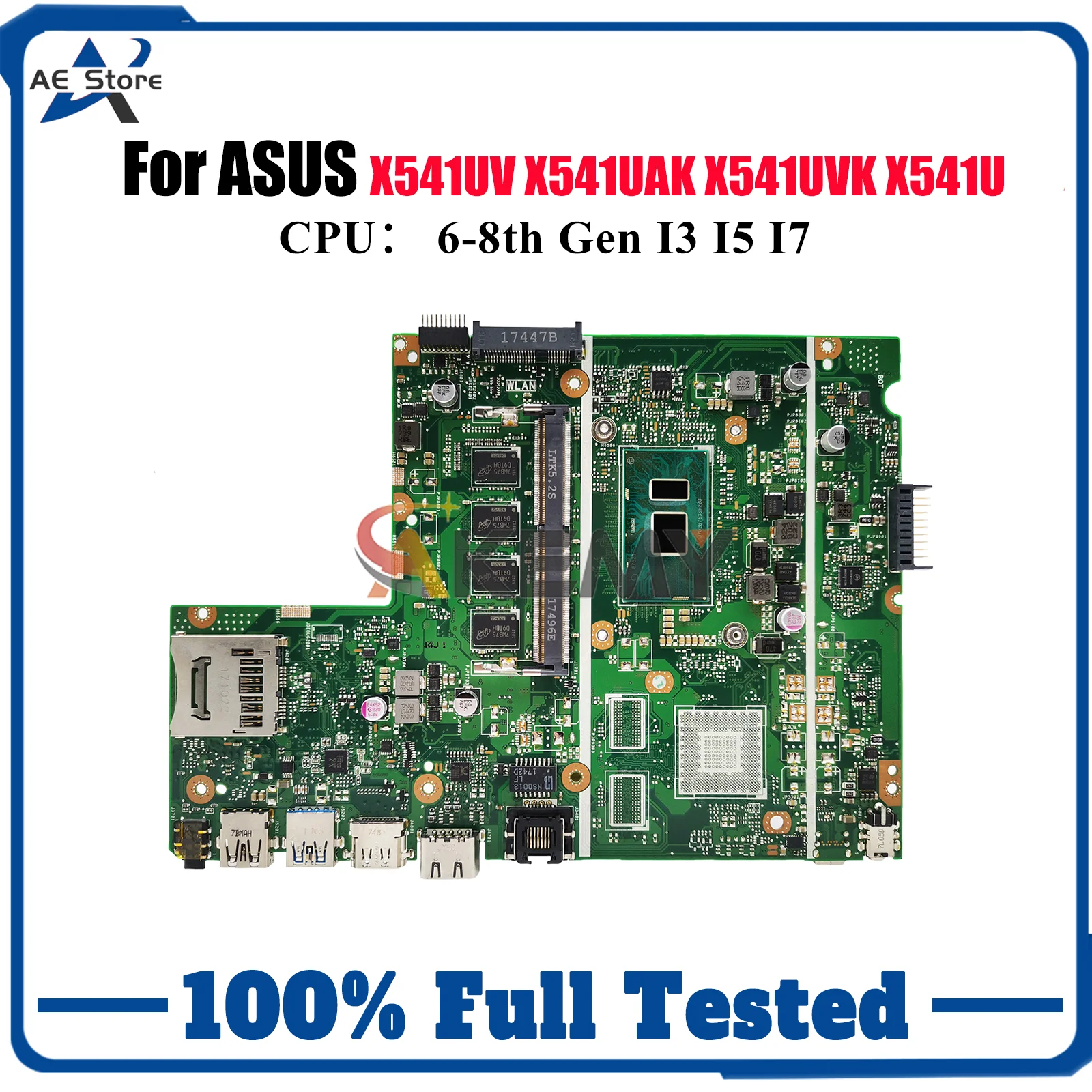 

X541UA Материнская плата для ноутбука ASUS VivoBook R541U X541UJ X541UV X541UVK X541U X541UAK A541U F541U A541U Материнская плата I3 I5 I7 CPU