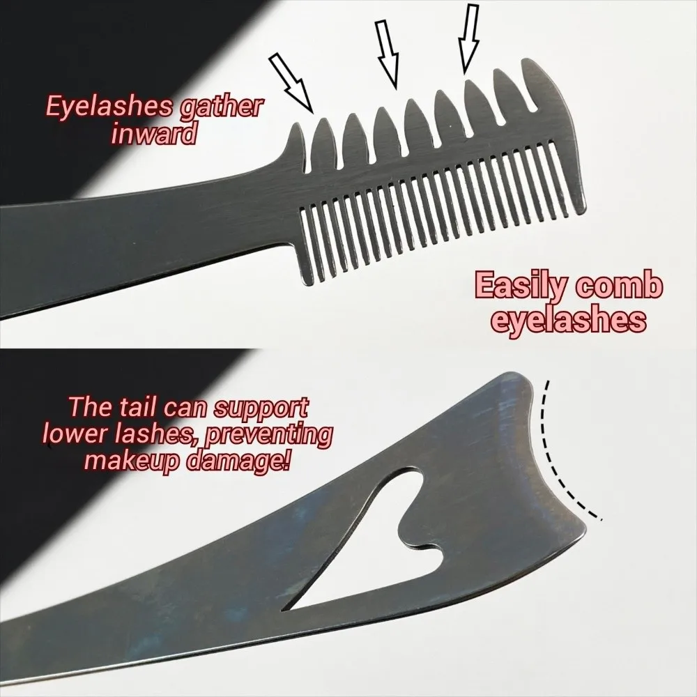 Stainless Steel 3-In-1 Eyelash Brush Long Wear Delicate Finish Mascara Guard Applicator Guide Helper with Comb Multifunctional