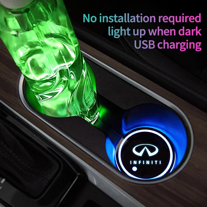 LED car water cup mat drink holder for Infiniti Q30 Q50 Q60 Q70 QX30 QX50 QX60 QX70 QX80 emblem auto interior decorative lights