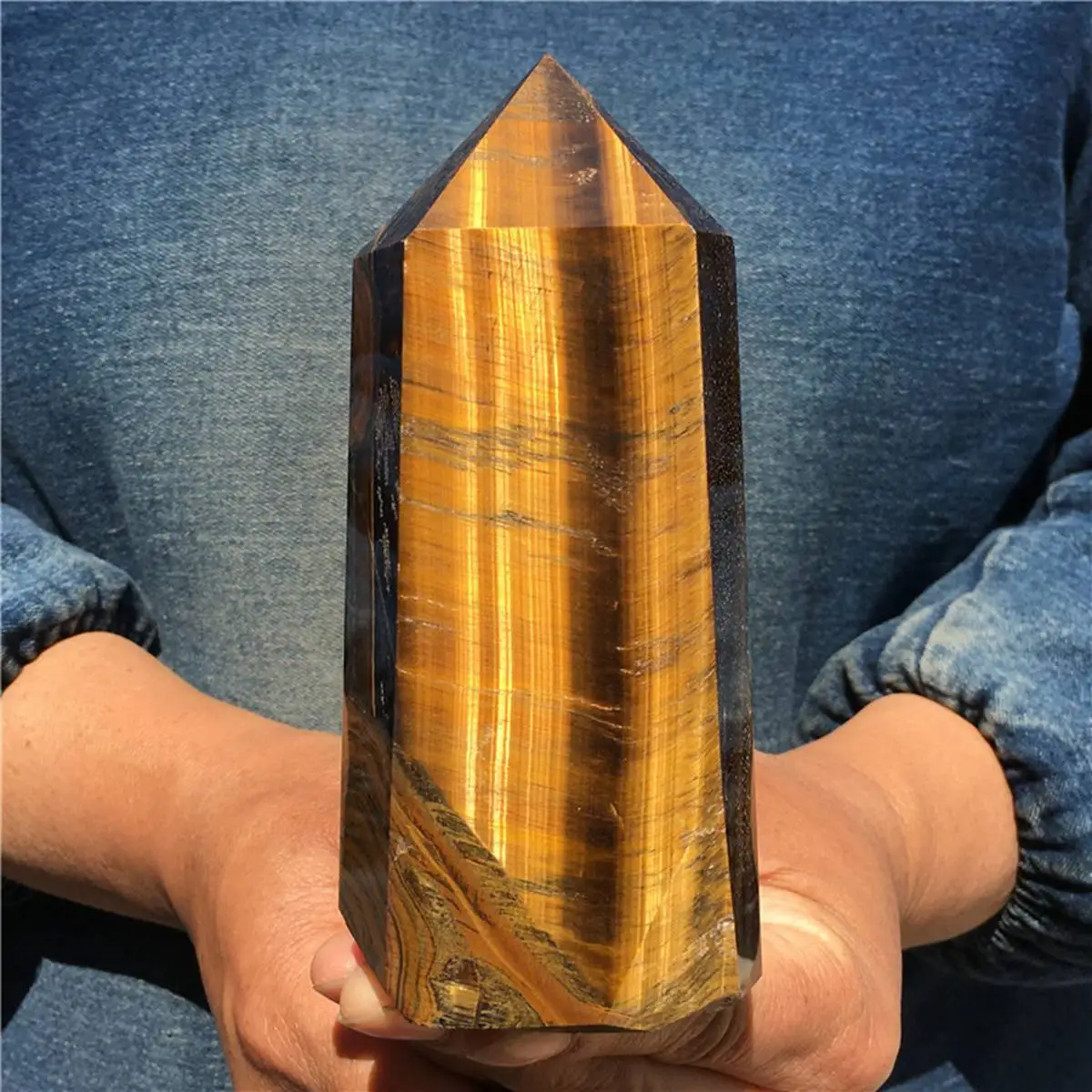 

Magical Natural Tiger Eye Quartz Crystal Obelisk Wand Healing Quartz Mineral healing Home Office Degaussing Decoration Gem