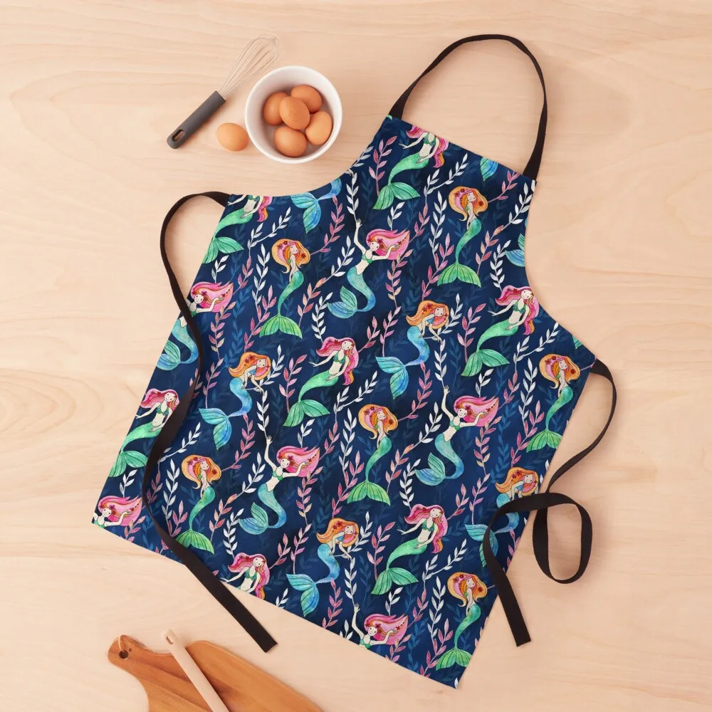 

Merry Mermaids in Watercolor Apron Womens Dresses Kitchen Things barber uniform Professional Barber Apron