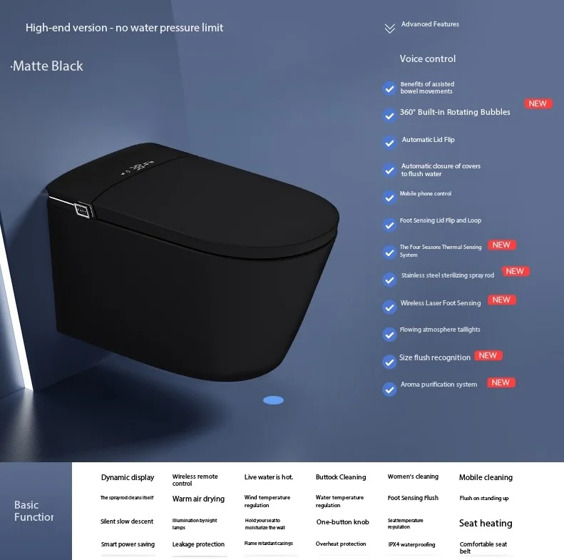 Высококачественный умный туалет, настенный туалет для ванной комнаты с пультом дистанционного управления чашей без оправы и дренажем S-Trap, интеллектуальный дизайн