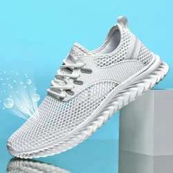 Men Sneakers Summer Mesh Breathable Casual Walking Shoes Solid Color Lace-Up Flat Comfort Walking Running Shoes Tennis Shoes