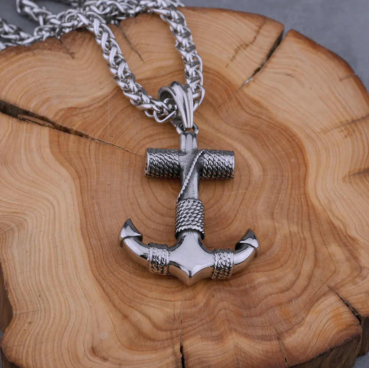 Stainless Steel Viking Pirate Anchor Pendant Necklace Mens Silver Color Punk Hip Hop Biker Neck Collar Jewelry Creative Necklace