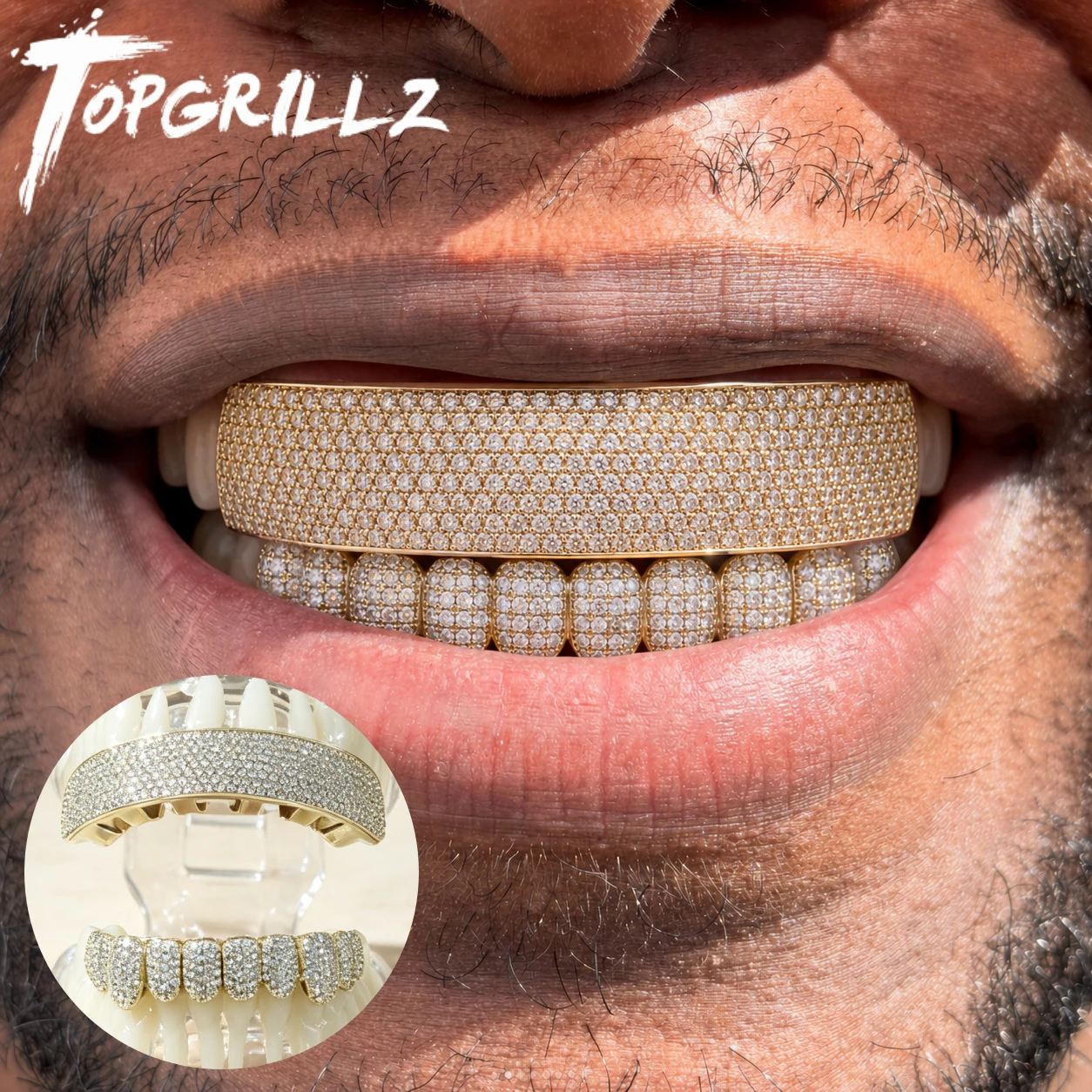 TOPGRILLZ Top Bar Bottom 10 Zähne Full CZ Grillz Set 2-teilig Iced Out Micro Pave Hip Hop Zahnschmuck für Männer und Frauen – Detail 2