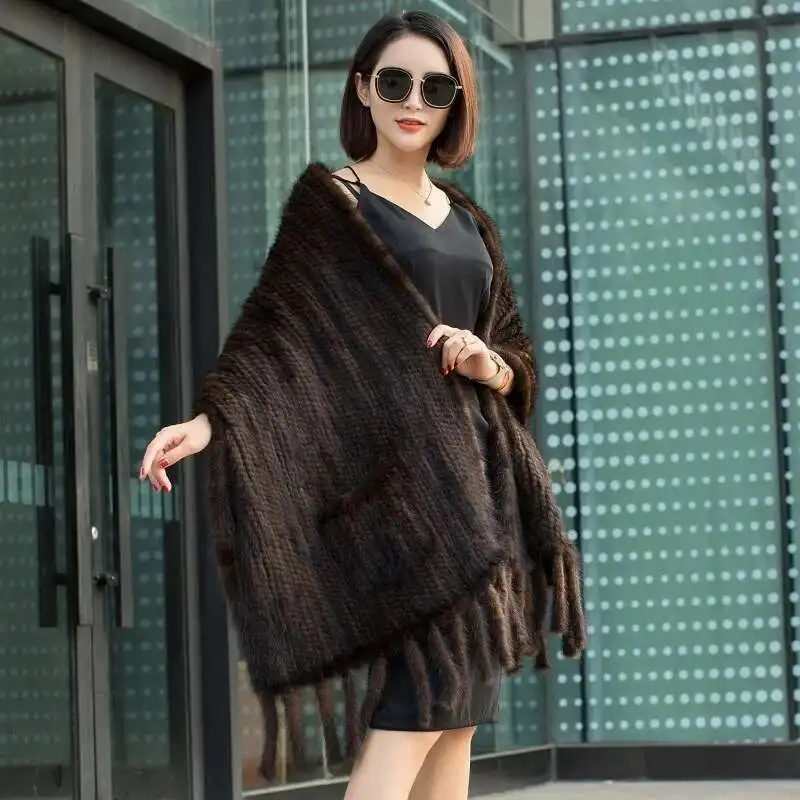 

2024 Winter Luxury Mink Fur Shawl Scarf Woman 100% Real Mink Fur Knitting Scarf Widened Scarf Genuine Lady Mink Fur Shawls