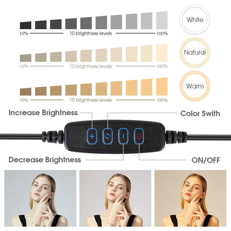 แหวนไฟ26ซม. พร้อมขาตั้งขาตั้งกล้องแบบยืดได้152ซม. ไฟ LED วงกลมพร้อมที่วางโทรศัพท์โทรศัพท์แม่เหล็กรถไฟสำหรับวิดีโอสด
