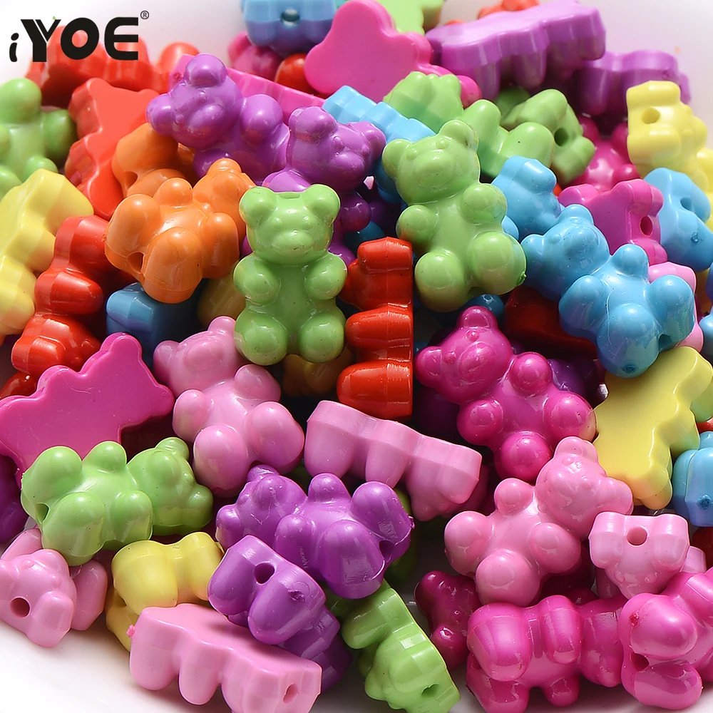 iYOE 30pcs Candy Color Mix Acrylic Bear Beads Cute Gummy Bear Spacer Beads For Making Bracelet Necklace Earring Findings