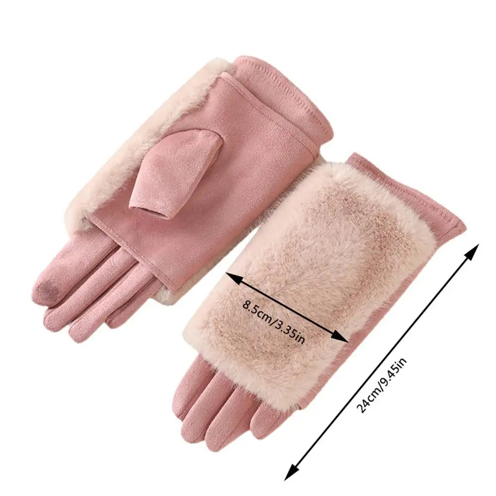 1 زوج الشتاء المرأة قفازات شاشة تعمل باللمس أرنب قفازات من الفرو سميكة الجلد المدبوغ قفازات دافئة ركوب النساء جهاز تدفئة محمول القفازات
