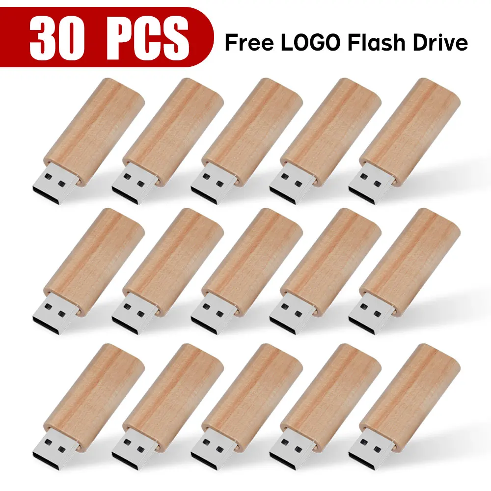 

30pcs Free custom logo Wooden USB 2.0 flash drives Bamboo флешка Memory stick 16GB Pen drive 32GB 64GB Wedding gift USB stick