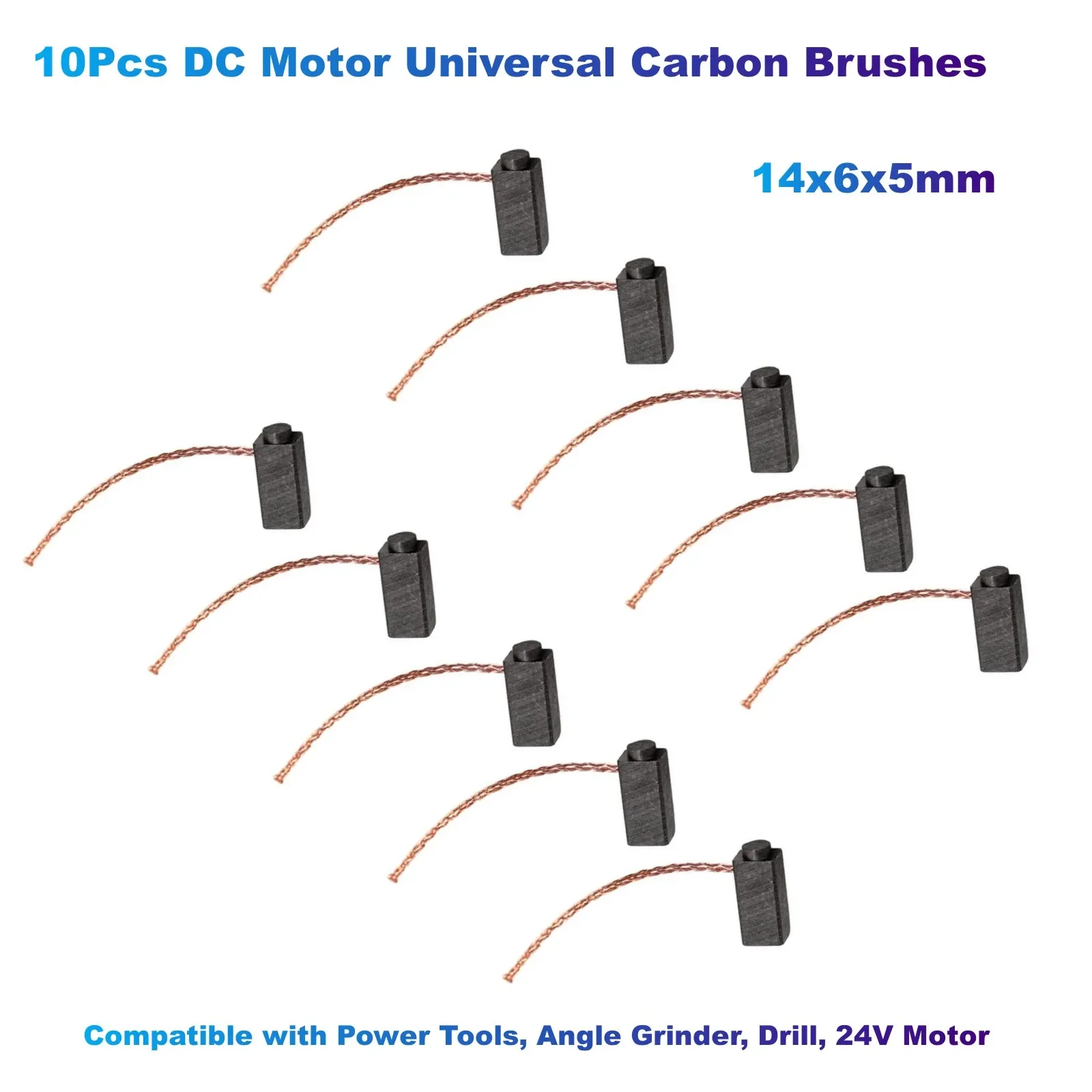 

10Pcs DC Motor Universal Carbon Brushes 14x6x5mm Wire Length 43mm Compatible with Power Tools, Angle Grinder, Drill, 24V Motor