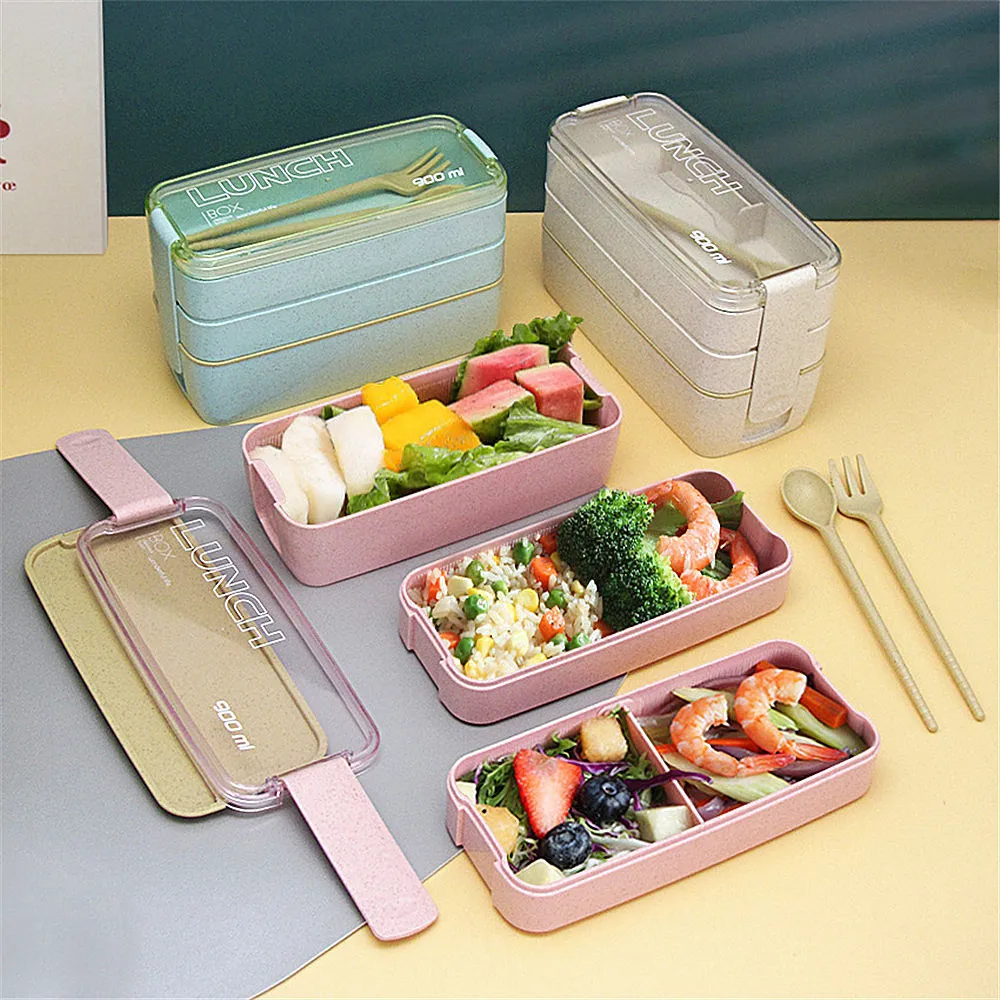 Children Bento Box Triple Layered Leakproof Lunch Box for Kids Adults Chopsticks Dishwasher Microwave Safe Lunch Food Container