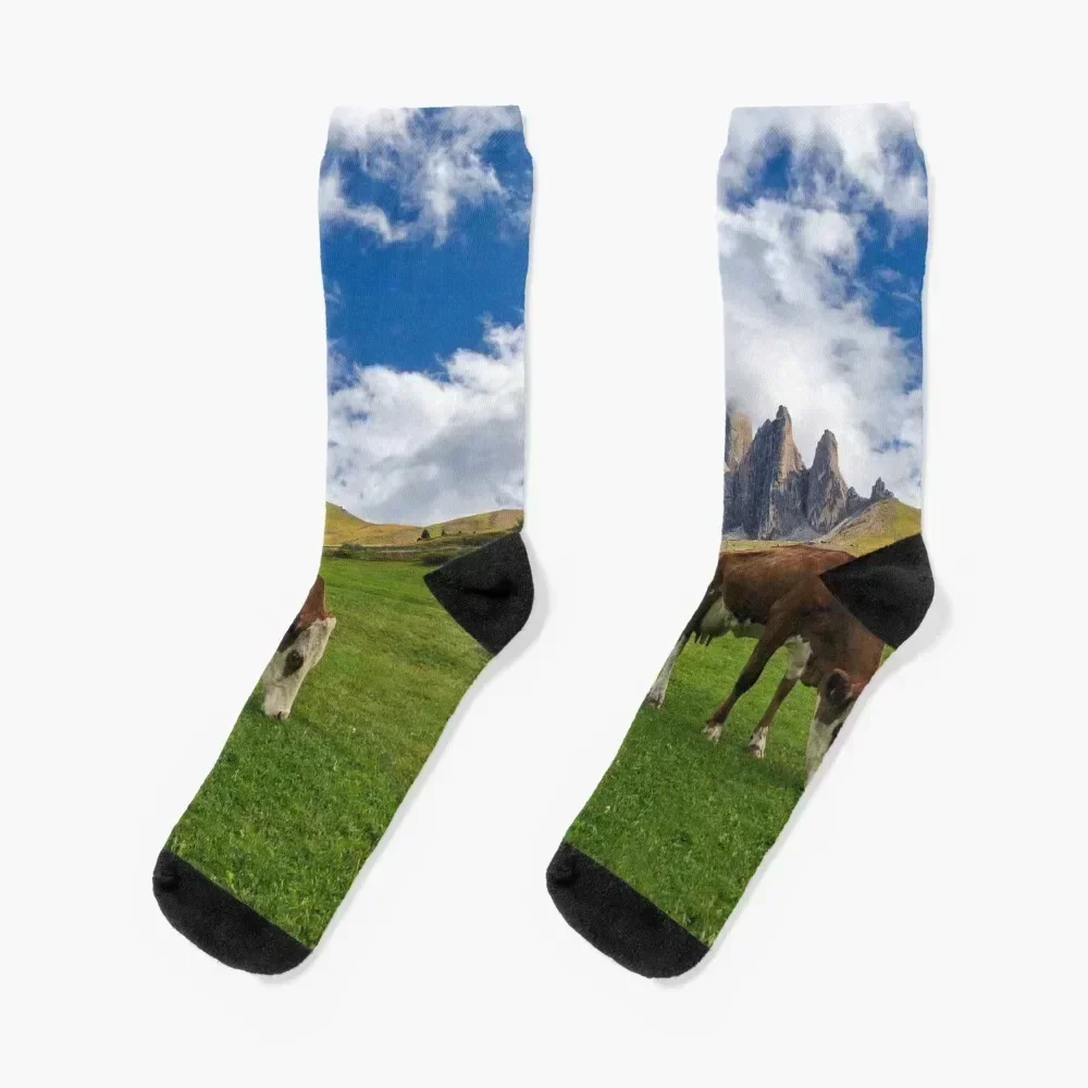 Calcetines de vaca de los dolomitas, regalos divertidos y esenciales florales, calcetines antideslizantes para mujer y hombre