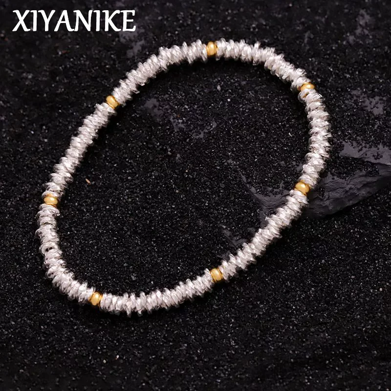 

XIYANIKE Silver Color Golden Beads Elastic Bracelet For Women Girl Fashion New Jewelry Gift Party Daily pulseras mujer