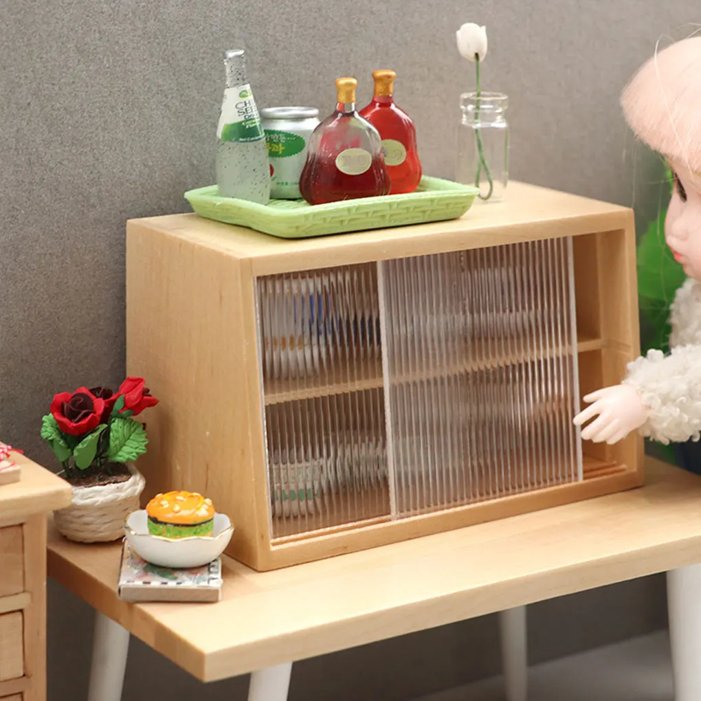 1/12 خزانة كعك بيت الدمى محاكاة أثاث خشبي نموذج خزانة صغيرة لتقوم بها بنفسك عرض الدمى لمركز مقهى المطبخ #4