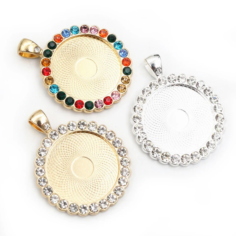 

New Fashion 5pcs 25mm Inner Size KC Gold/Silver Plated Transparent Rhinestone Cabochon Base Setting Charms Pendant