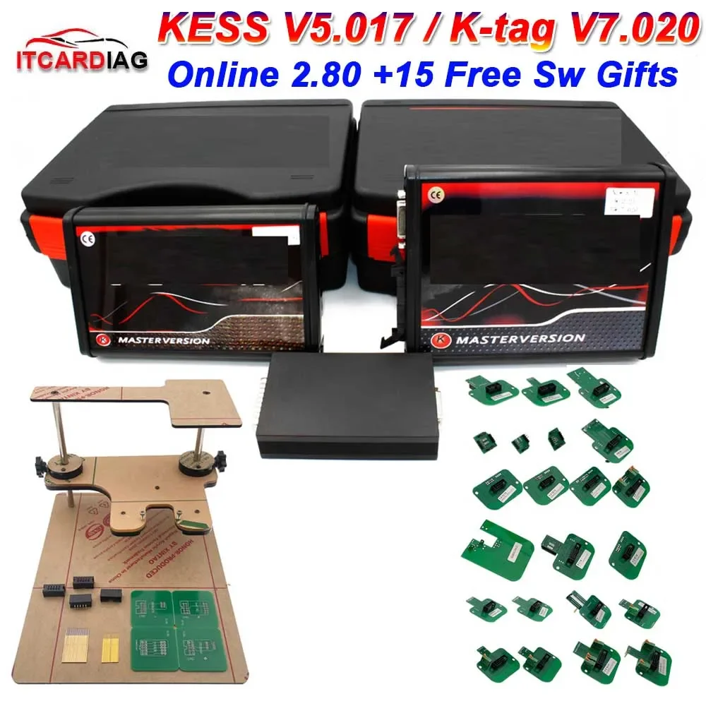 Online EU Red Kess Ksuit V2 V5.017 Ktag V7.020 ECU Tool Unlimited Online OBD2 Tuning ECU Programmer with BDM Frame 22pcs Adapter