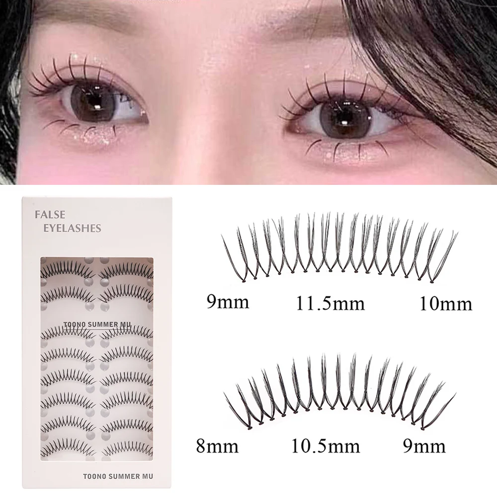 10 pares de cílios postiços com 1 pc pinça grátis extensão de cílios tira transparente em forma de u cílios postiços maquiagem diária dos olhos chicote