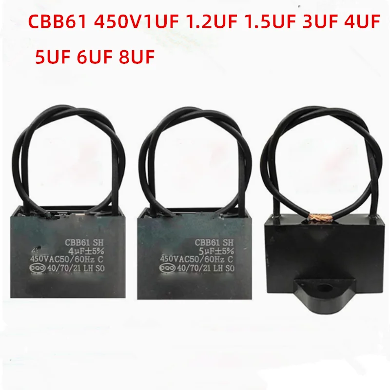 

2PCS CBB61 General Suction and Exhaust Hood Accessories Motor Starting Capacitor 450V 1UF1.2UF1.5UF1.8UF2UF2.5UF3UF4UF5UF6UF8UF