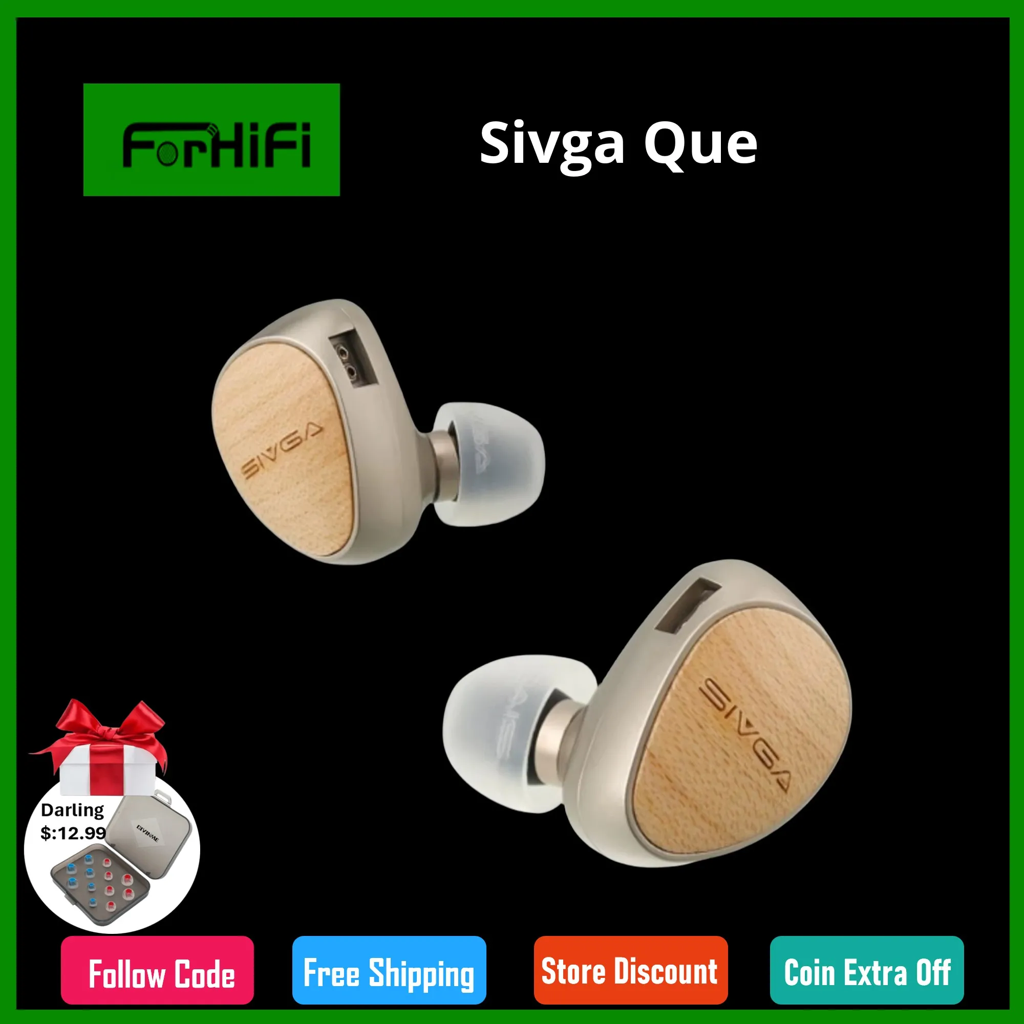 

Sivga Que 10mm Beryllium Diaphragm Dynamic Driver In-Ear Earphone Maple Wood Face Covers Retro Headphones with 3.5mm 2Pin Cable