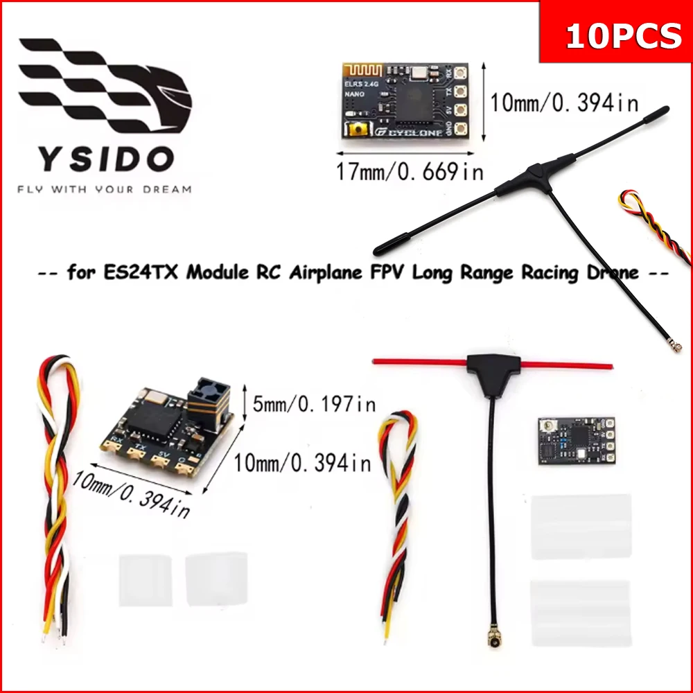 

10PCS 2.4Ghz 915MHz ExpressLRS ELRS Nano Long Range Receiver T Antenna For ES24TX Module RC Airplane FPV Long Range Racing Drone