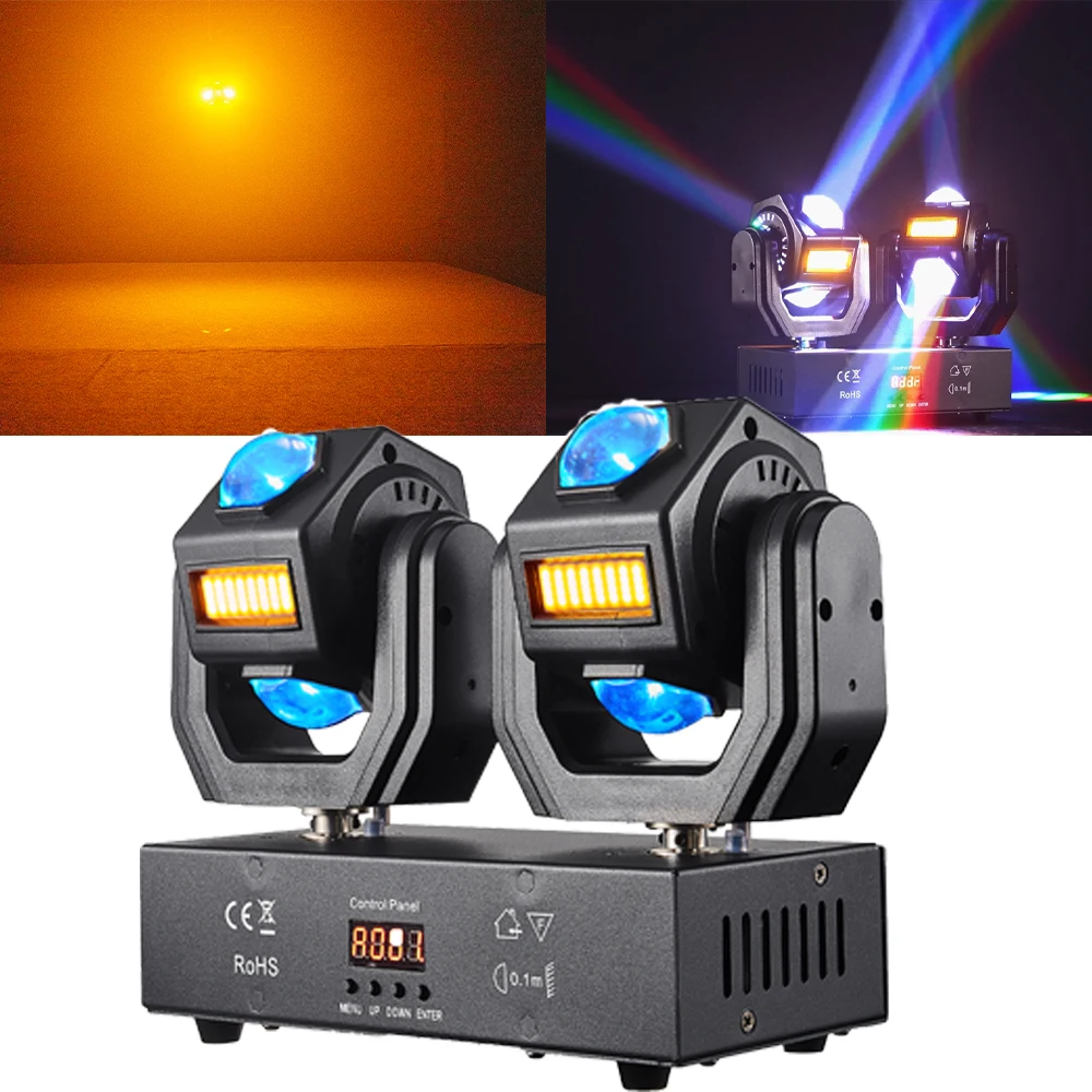 100W Integrated Base Double Heads LED Beam Moving Head Light Golden Strobe Effect DMX512 Rotating Stage Light for DJ Bar Event