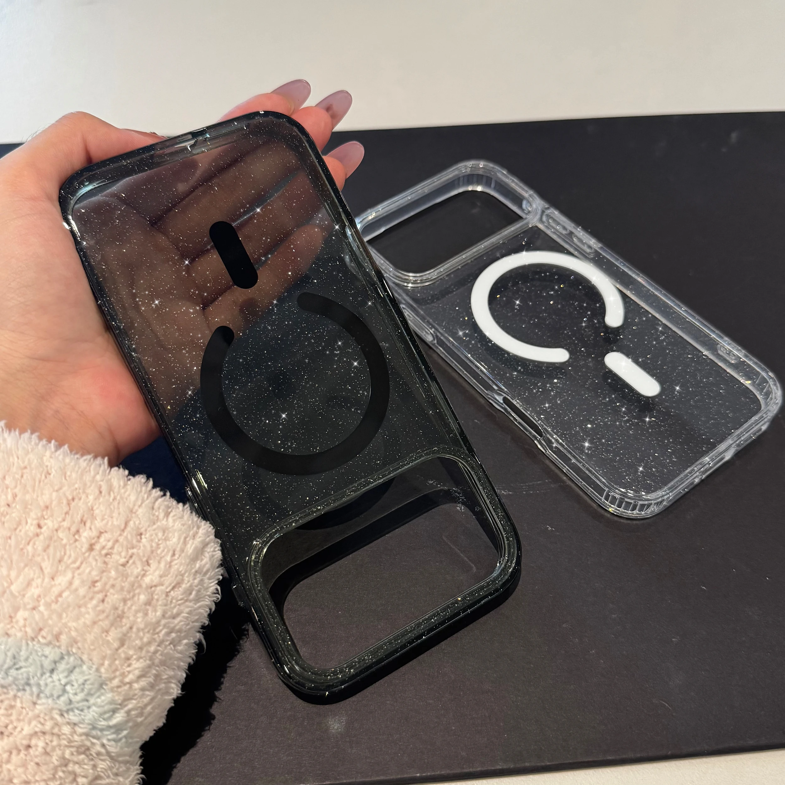 

Luxury Bling Sparkling Starry Sky Pattern for iPhone 17 Flash Transparent Magnetic Phone Case 16 15 14 13 Pro Max 16 15 14 plus