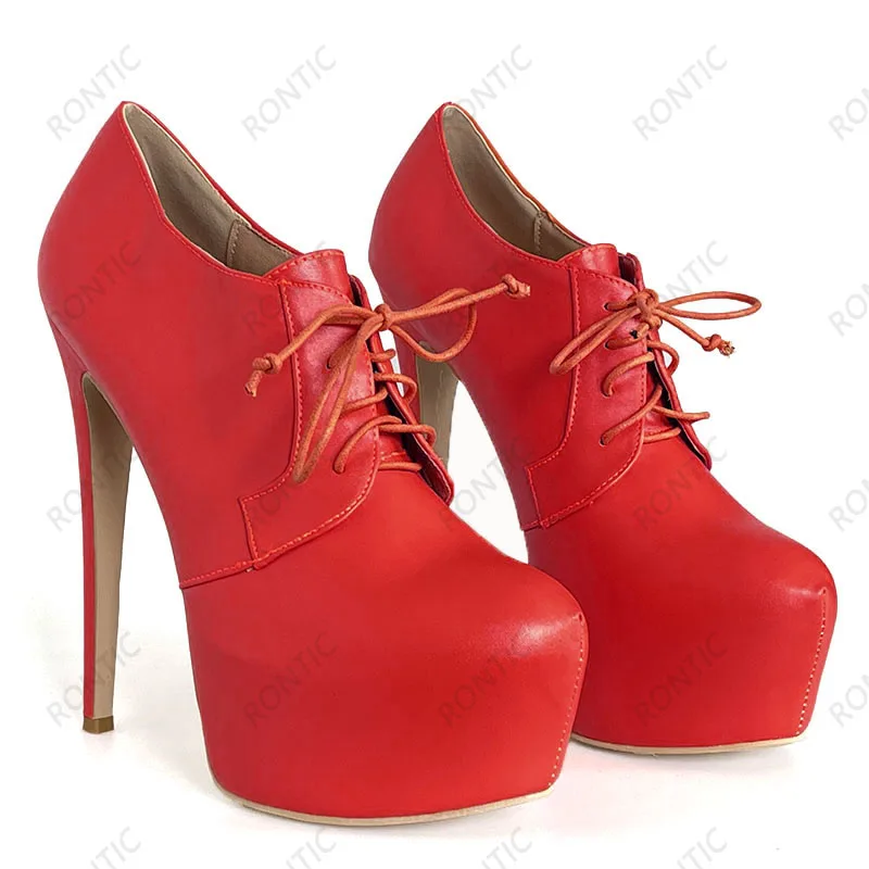 Rontic Handmade Women Platform Pumps Matt Sexy Thin High Heels Round Toe Pretty Orange Red Party Shoes Ladies US Plus Size 5-20 view 5
