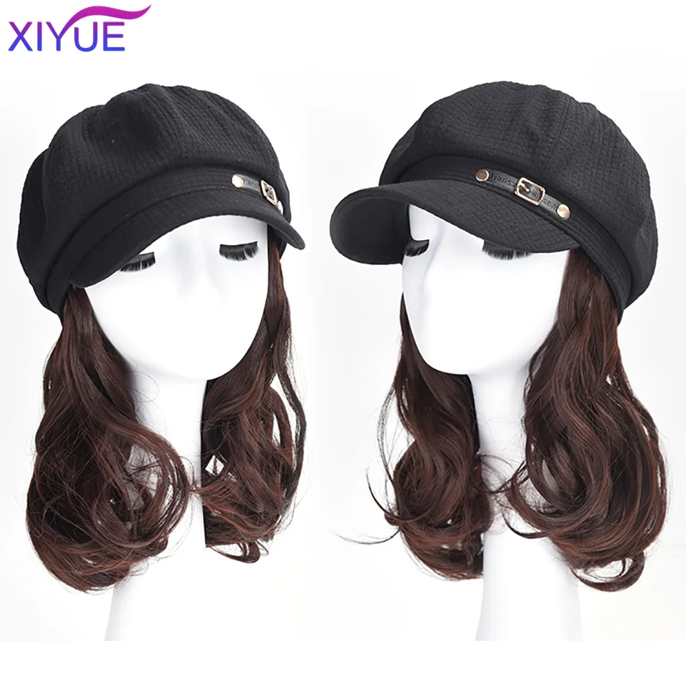 XIYUE Octagonal cap pear blossom short curly hair Hat Wig Synthetic Hair Extensions Hat With Hair Natural Hairpiece For Women