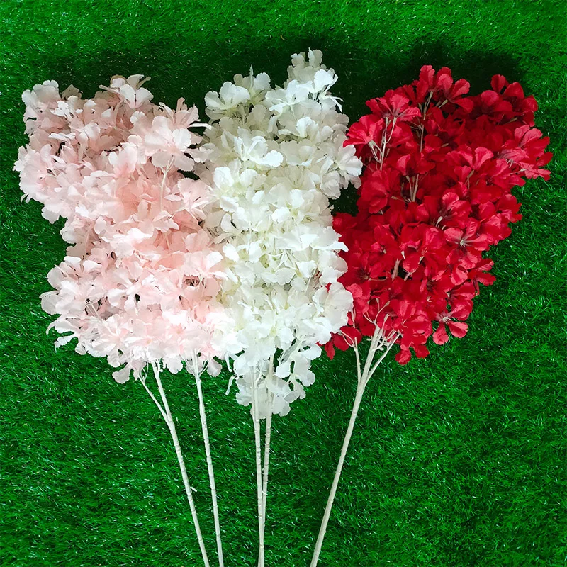 50pc100CM Silk Hydrangea White Branch Snow All Over The Sky DIY Artificial Cherry Home Party Decoration Wedding Arch Decoration