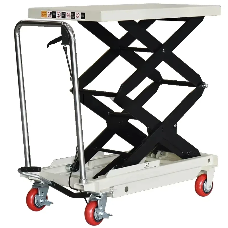 

Mobile manual hydraulic lifting platform truck, lift foot step handling flatbed cart