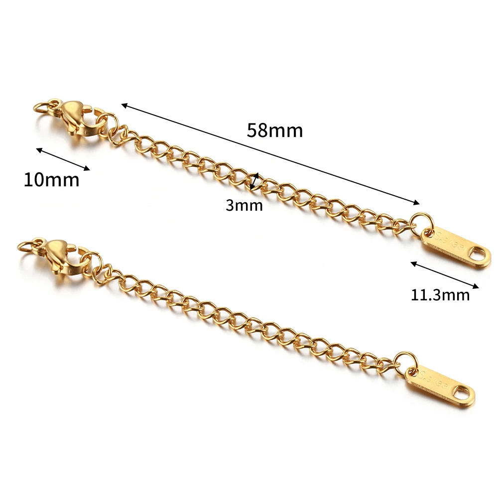 10 Stück Edelstahl-Verlängerungsketten mit Karabinerverschluss für DIY-Armbänder, Halsketten und Schmuckherstellung