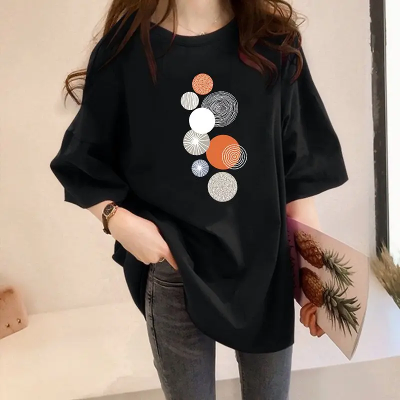 

Women Clothing Street Casual Loose All-match T Shirts Summer New Short Sleeve O-neck Printing Solid Color Tops Vintage Fashion