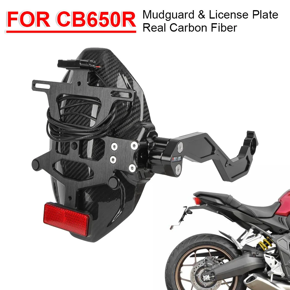 Real Carbon Fiber Fender Rear Wheel Splash Guard Mudguard Cover With License Plate LED Light For Honda CB650R CBR650R 2019 2020