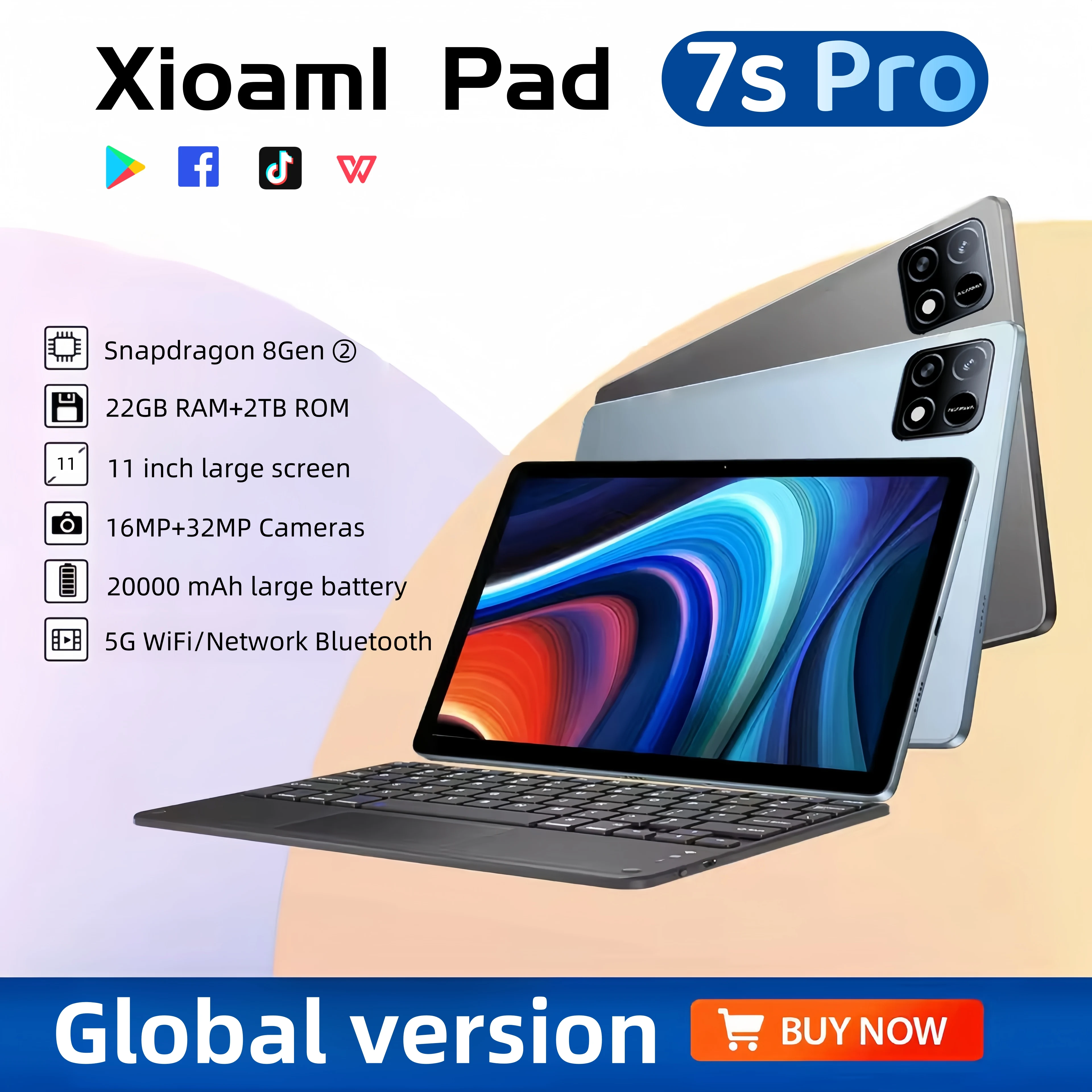 

2025 Global Mi 11 inch tablet Android 14 Pad 7S Pro 16GB 1TB Snapdragon 8 Gen2 4K HD 5G WIFI Bluetooth WPS 20000mAh tablets Tab