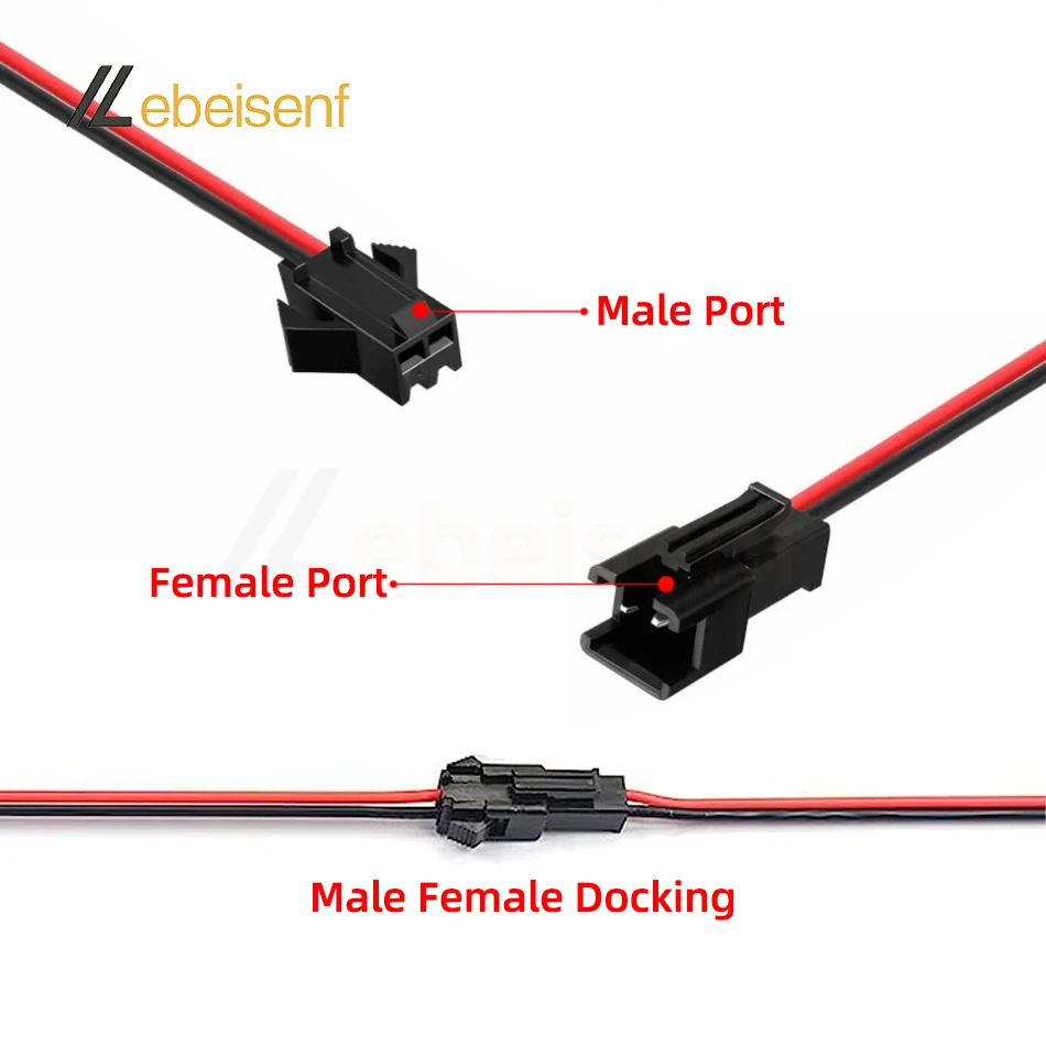 JST SM Plug 2-Pin Male and Female Docking Wire Extension Wire 1 to 2 Splitter Wire AGW22 LED Connector Adapter Electrical Cable