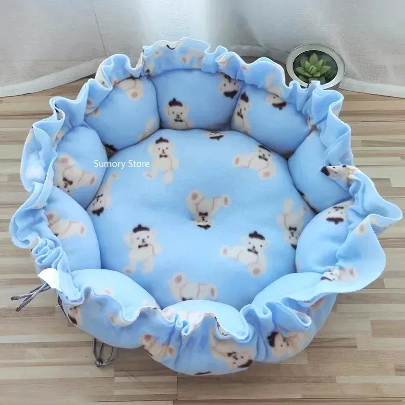 Super Soft Warm  Adjustable Drawstring  Fluffy Dog Bed Cushion Pet Sleeping Basket for Cats Small Dog Pet Panier Pour Chien