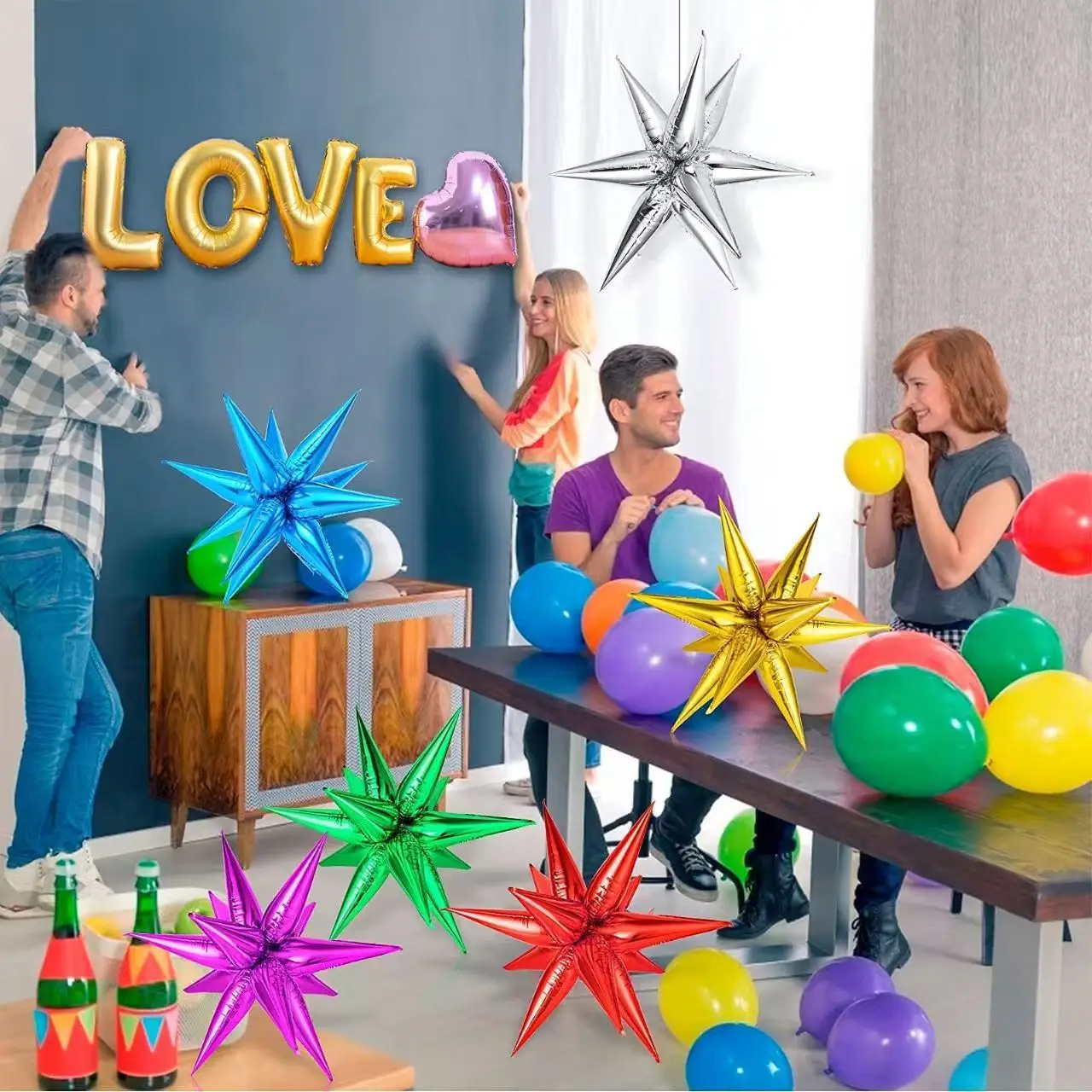 2PCS 22Inch 4D One Piece Star Exploding Foil Balloons Christmas Birthday Wedding Shower Graduation Bachelorette Party Decoration