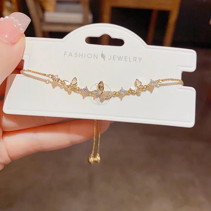 Sweet, fresh, unique butterfly zircon pull-out bracelet in summer, personalized, light luxury, simple, high-end, versatile brace