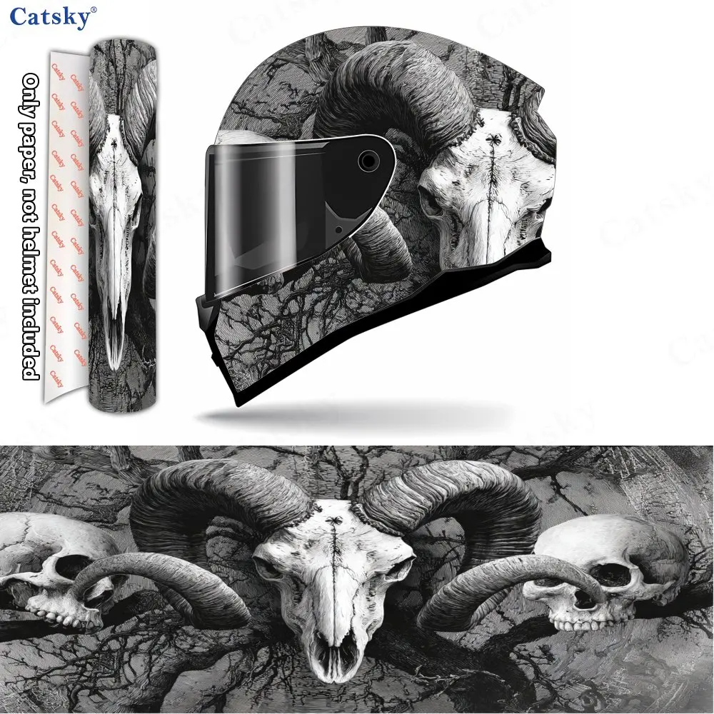 Sketch-style Goat Head Print Helmet stickers , PVC Material Multifunctional Helmet Stickers, Scratch-Resistant & Fade-Proof, Eas