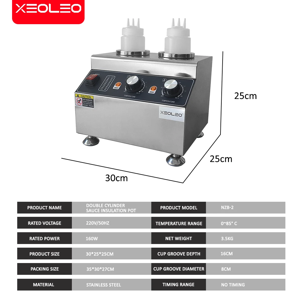 XEOLEO 160W Double Cylinder Chocolate Jam Heater Electric Heating Sauce Chocolate Warmer Machine ​Stainless Steel Jam Thermos