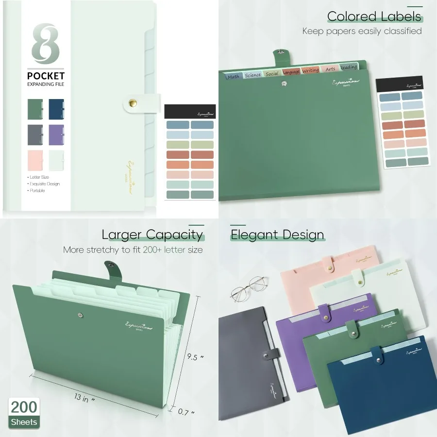 

Sooez Elegant Accordion File Organizer 8 Pocket Expanding File Folders with Labels Portable Document Organizer for School and O