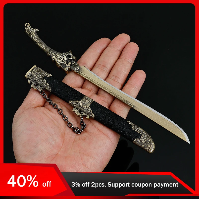 22cm Chinese Ancient Knife, Dragon Cooking Knife, Vintage Alloy Open Weapon, Samurai Katana Keyrings, Cosplay Porp Toys Gift