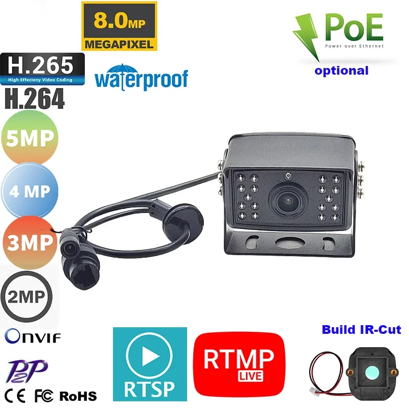 IP69 Impermeabile 8MP 5MP Wired P2P IP Sicurezza Supporto esterno RTMP RTSP Visione notturna Bus Taxi Escavatore Telecamera di sicurezza RTSP FTP